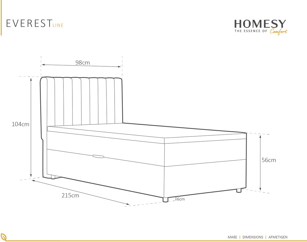 Boxspring Everest 90 x 200 cm tweepersoons met hoogwaardige - afbeelding 3