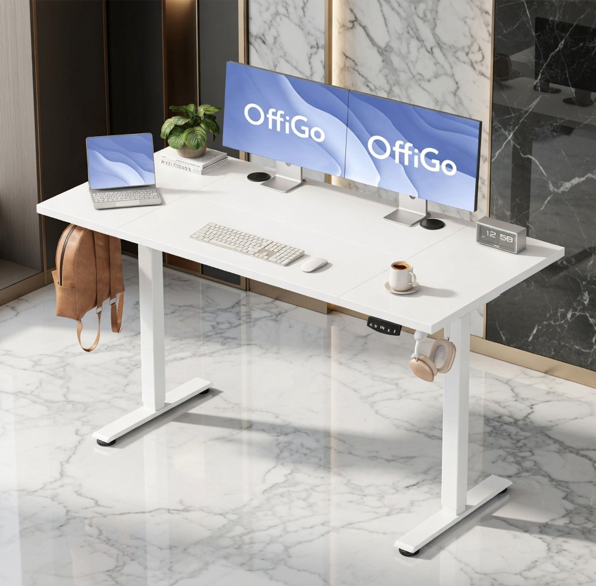 Elite Elektrisch Verstelbaar Bureau – 140 cm – Modern Ergonomisch Sta-Zit Bureau met Geheugenfunctie – Gamingtafel en Computertafel – Wit House&Garden