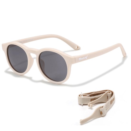 Maesy Baby Zonnebril Bowi - 1 t/m 3 jaar - Elastiek - Flexibel - UV400 Bescherming - Zonnebril Kind - Beige Ecru