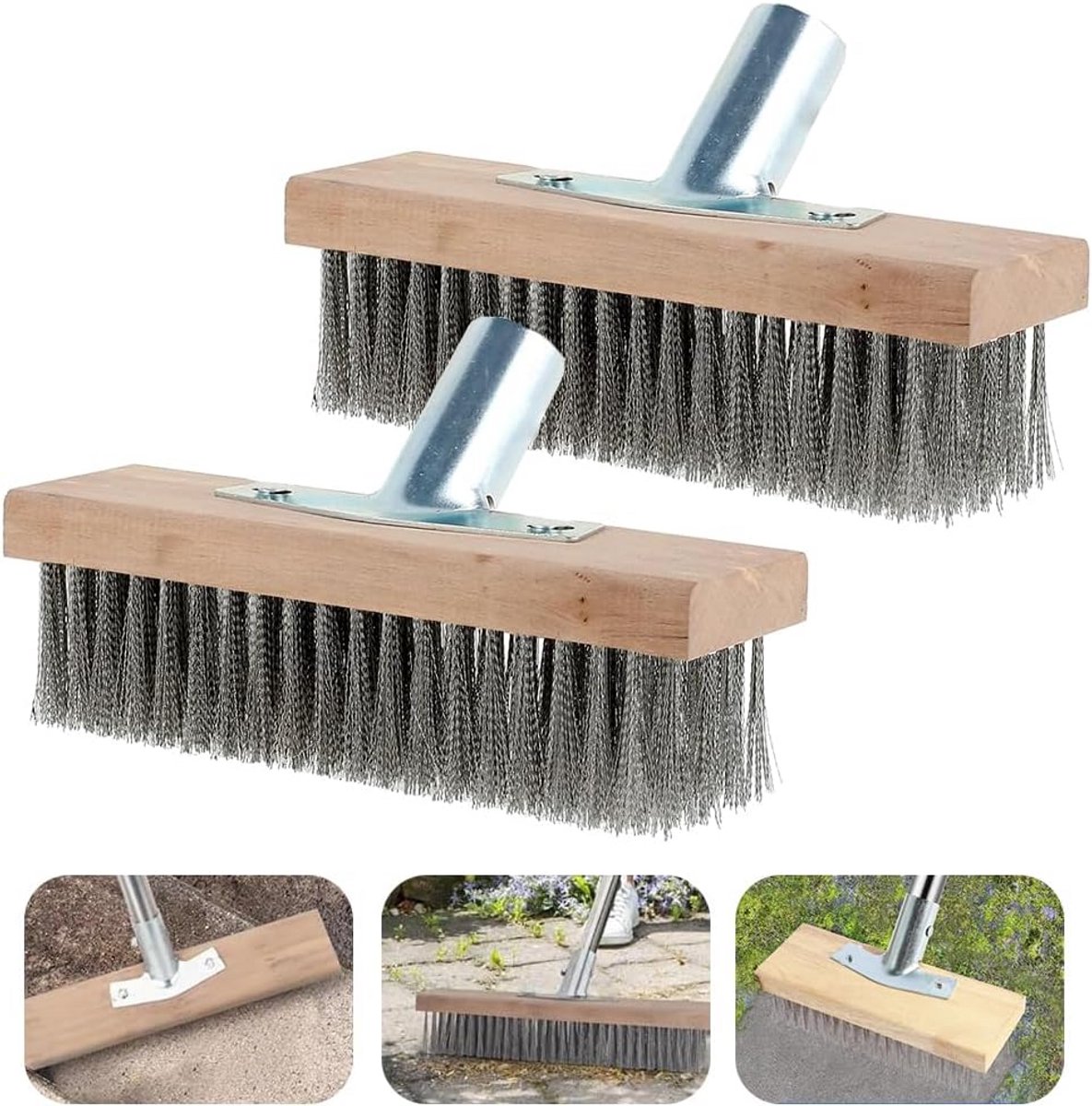 Houten Steel Borstel - Metaal Draad Reiniger - Terras Schoonmaken - Set van Twee - 30 x 7 cm