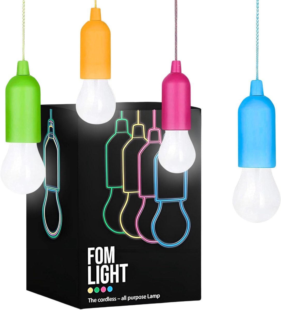 Touwlamp Set - Hanglampen Batterij - Veiligheid Kinderen - Veilig Aanraakbaar - 4 stuks - Blauw Roze Geel Groen