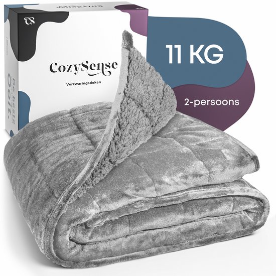 CozySense® Verzwaringsdeken 11 kg - 2-persoons - Weighted Blanket - Zwaartedeken - GLASS-Flow® Drukverdeling - Verzwaarde Deken - Flanelfluweel & Sherpa - Grijs