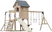 AXI Duncan Speeltoestel met Schommels, Klimrekken en Monkey Bars – Met Picknickbank - Crème Glijbaan - FSC 100% – Speeltoren voor de tuin / buiten