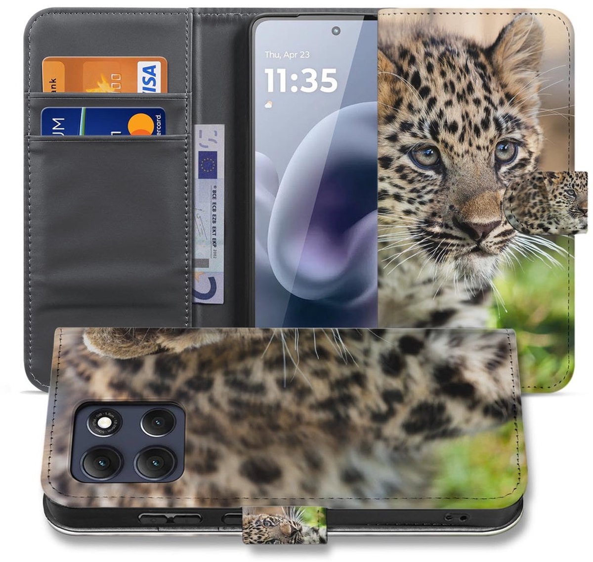 Bookcase Motorola Moto G86 Hoesje Met Pasjes Baby Luipaard