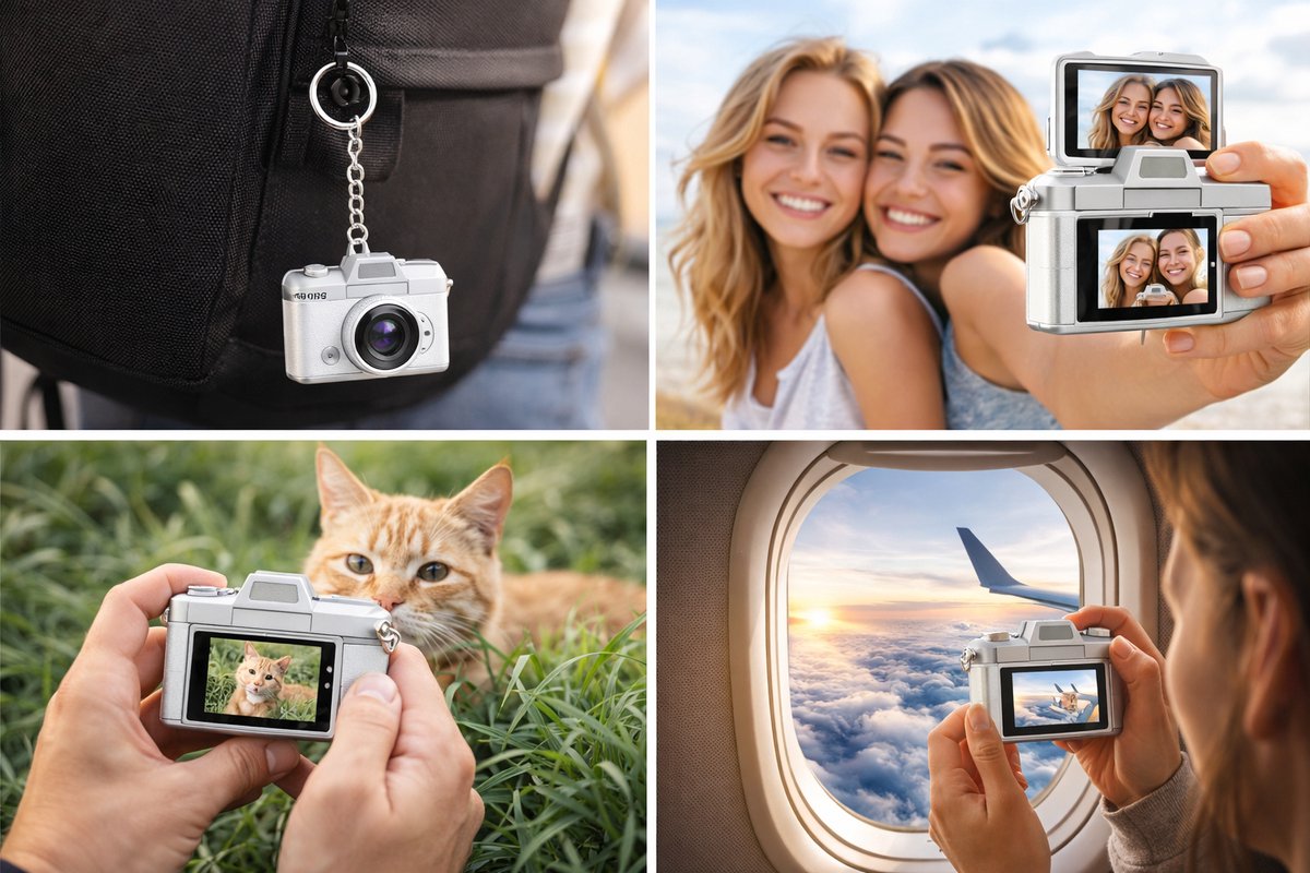 Mini Digitale Camera - Palmformaat Camera met 180° Flip Selfie Scherm, Zaklamp, Filters & Sleutelhanger-Draagbare Compact Camera voor Foto & Video thumbnail 3