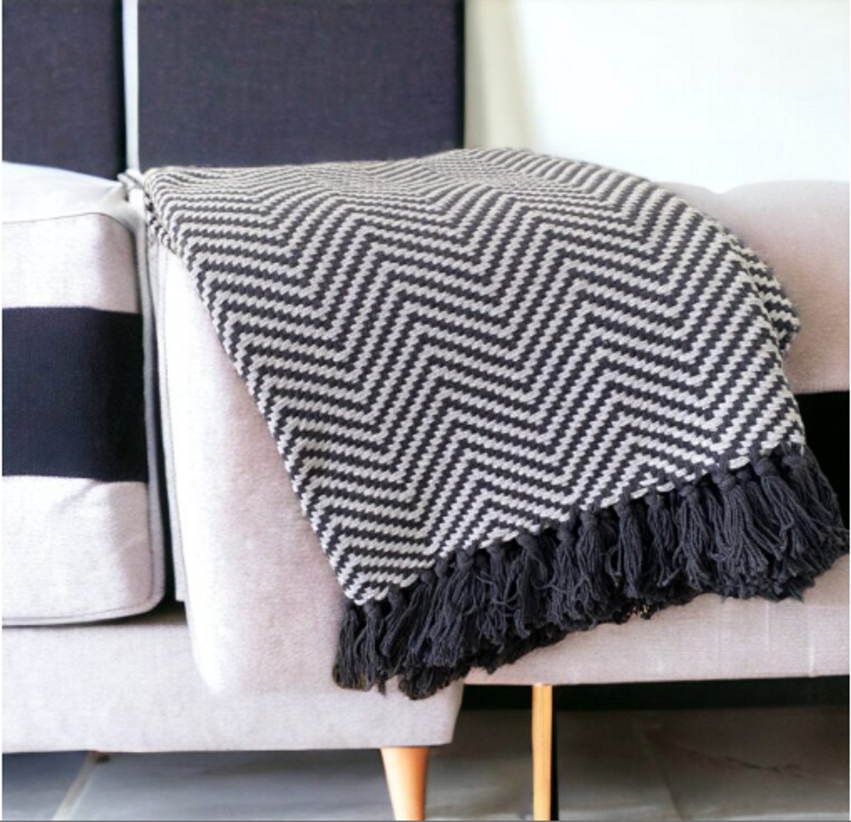FAB Home Handgemaakte Deken Plaid Wit Zwart 180 x 130cm Zwart met wit