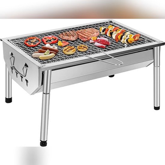 Picknick Barbecue RVS - Draagbare Houtskool Grill 40×28 cm - Camping BBQ met Uitneembaar Rooster en Ventilatiesysteem van Merkloos — afbeelding 2