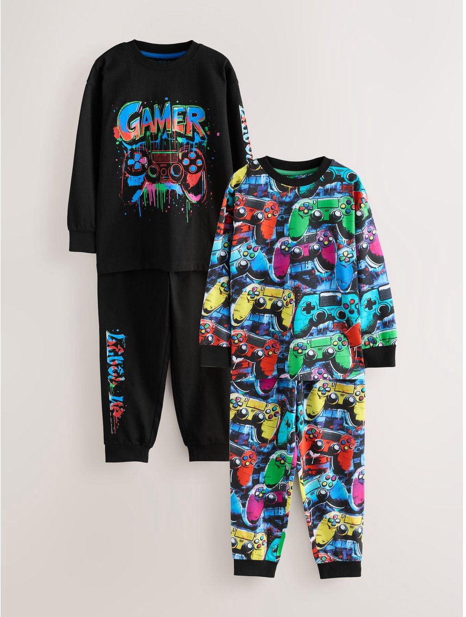 Next - Jongens - Set van 2 pyjama's met lange mouwen - Zwart