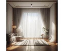 Linnenlook Gordijnen - Raambekleding stof - Woonkamer decoratie - Halftransparant design - 200x400 cm - Wit