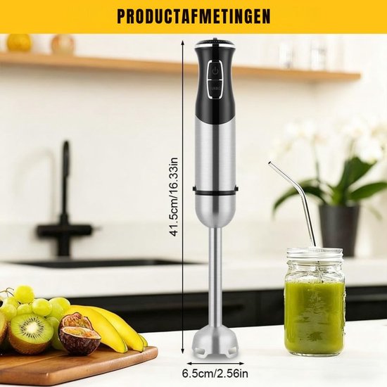DnA® Staafmixer - Staafmixer Set - Staafmixers - Staafmixer Met Hakmolen - Staafmixer Draadloos - Grijs/Zwart - 23cm x 12cm x 7cm van Merkloos — afbeelding 2