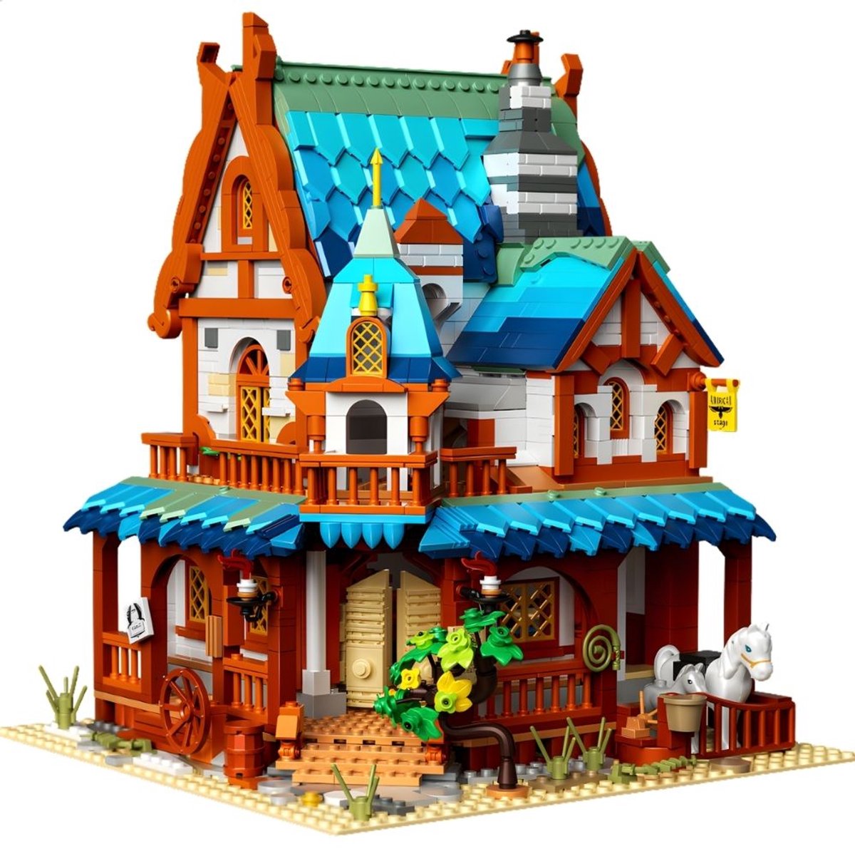 Zhe Gao 613007 Middeleeuwse Postkantoor bouwset | Classic Creator Modular Building | Expert Architecture Modelbouw | Technisch Educatief Speelgoed voor volwassenen & kinderen | Kasteel ridders | Niet compatibel met Lego | Bouwdoos met 1767 blokken
