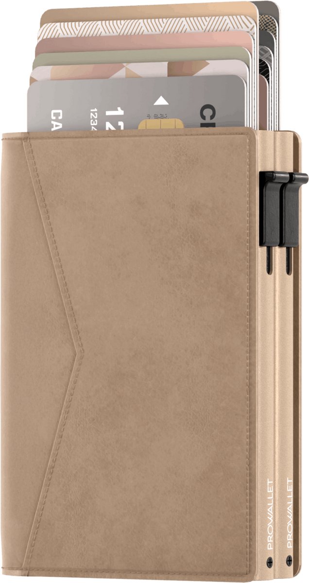 Prowallet Double - Beige - Pasjeshouder voor 14 Pasjes + Briefgeld - RFID Creditcardhouder - Inclusief Luxe Cadeaubox - Uitschuifbaar - Mannen en Vrouwen Portemonnee met Kaarthouder