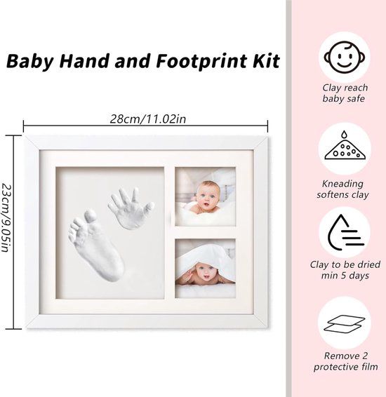 Fotolijstjesset met hand- en voetafdrukken van baby's, Een aandenken aan je baby, een set om de geboorte vast te leggen, inclusief alfanumerieke sjablonen, Zwart, 28 cm x 23 cm. — afbeelding 5