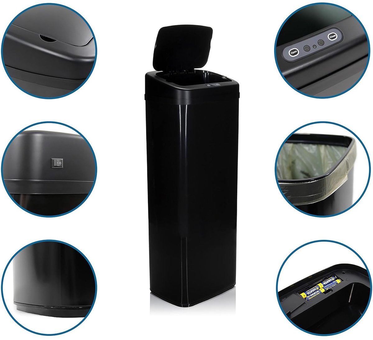 Automatic Sensor Trash Can 50L – Touchless Garbage Bin with LED Display, 84.5 x 32 x 24 cm, Black, High-Quality Steel & Plastic – Hygienic Waste Solution for Home and Office – Abkantoor