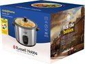 De Russell Hobbs rijstkoker met glazen deksel, rvs-afwerking. Illustratie van accessoires en een Britse straat.