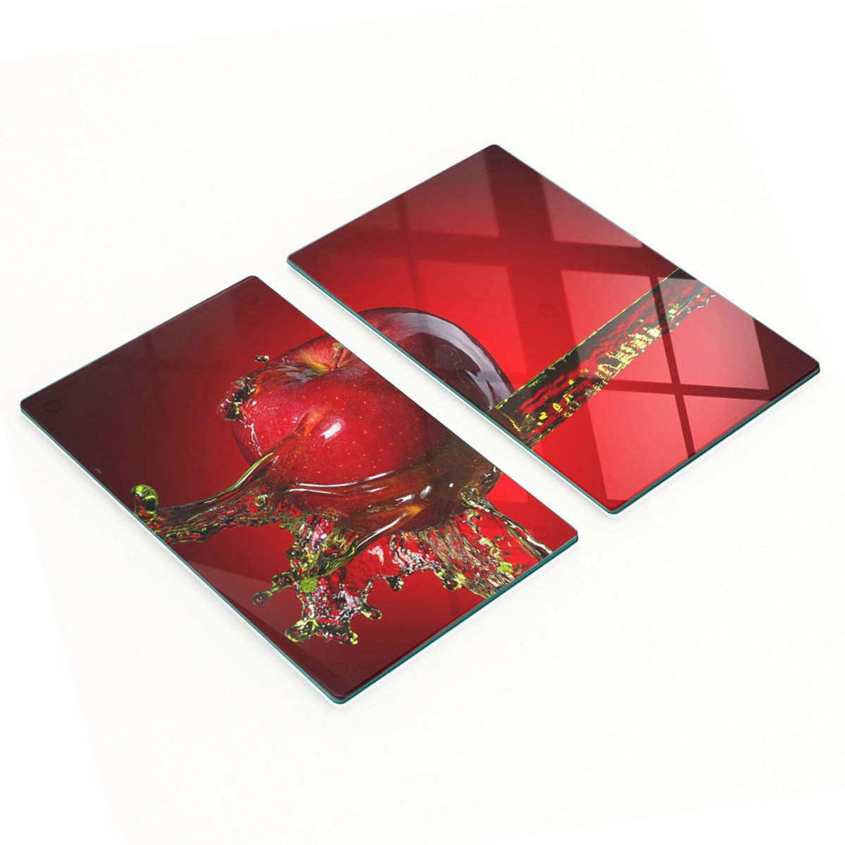 Decoratieve glazen serveerplankjes voor snacks, appel en water, 2x30x52 cm