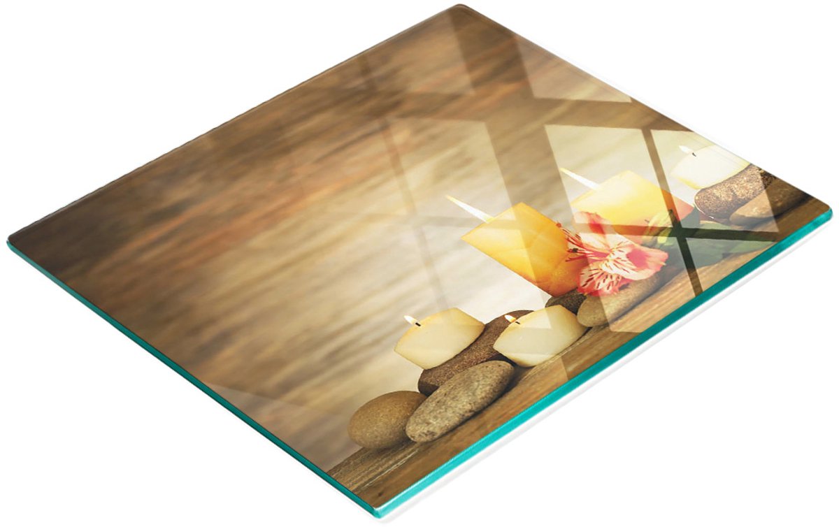 Keukenplank van gehard glas met decoratieve afbeeldingen van kaarsen en spa, 60x52 cm