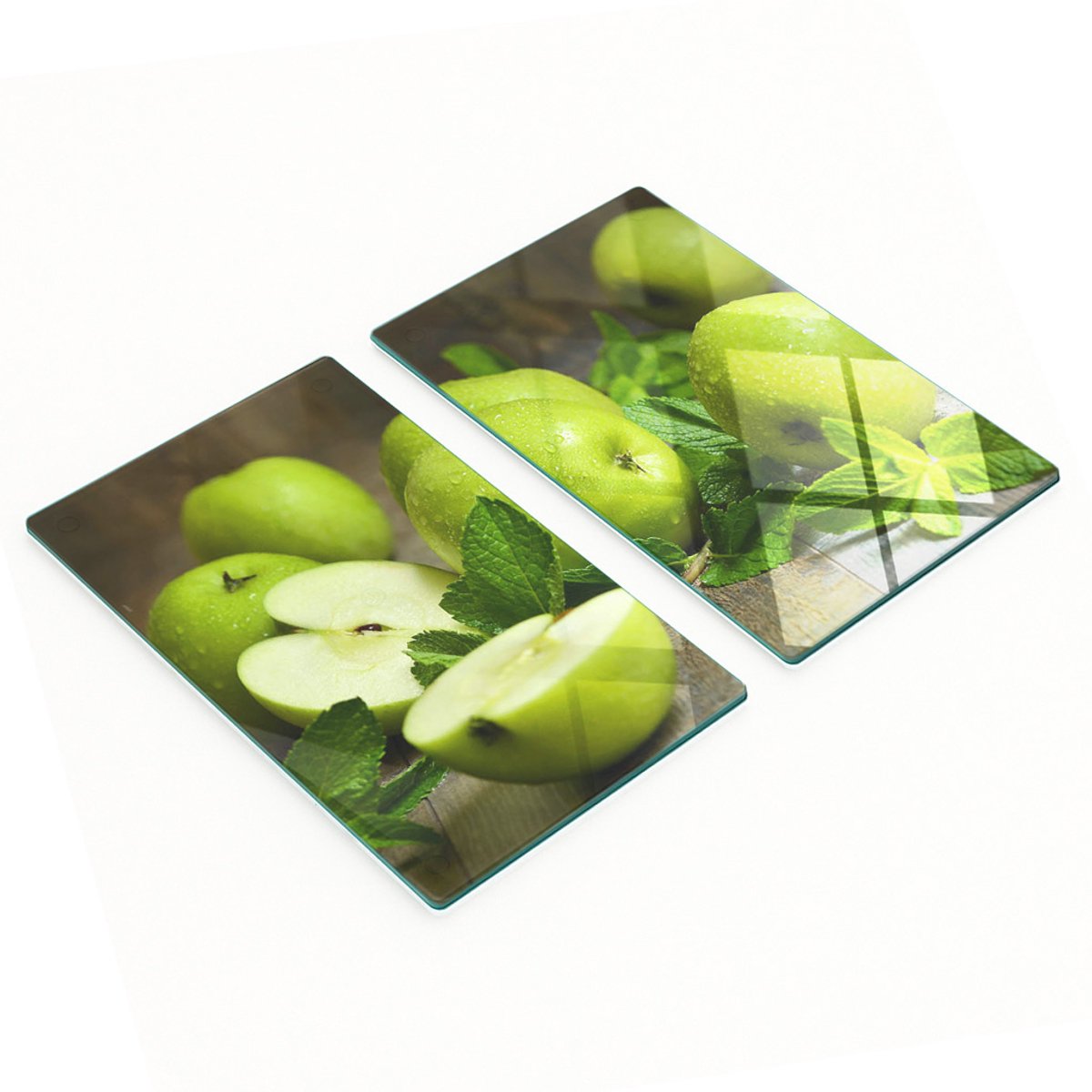 Glazen snijplanken met groene appelafbeeldingen, 2x30x52 cm