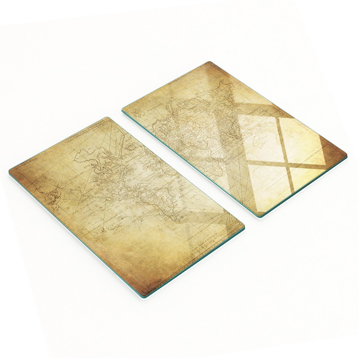 Set van twee glazen snijplanken met wereldkaart, 2x30x52 cm