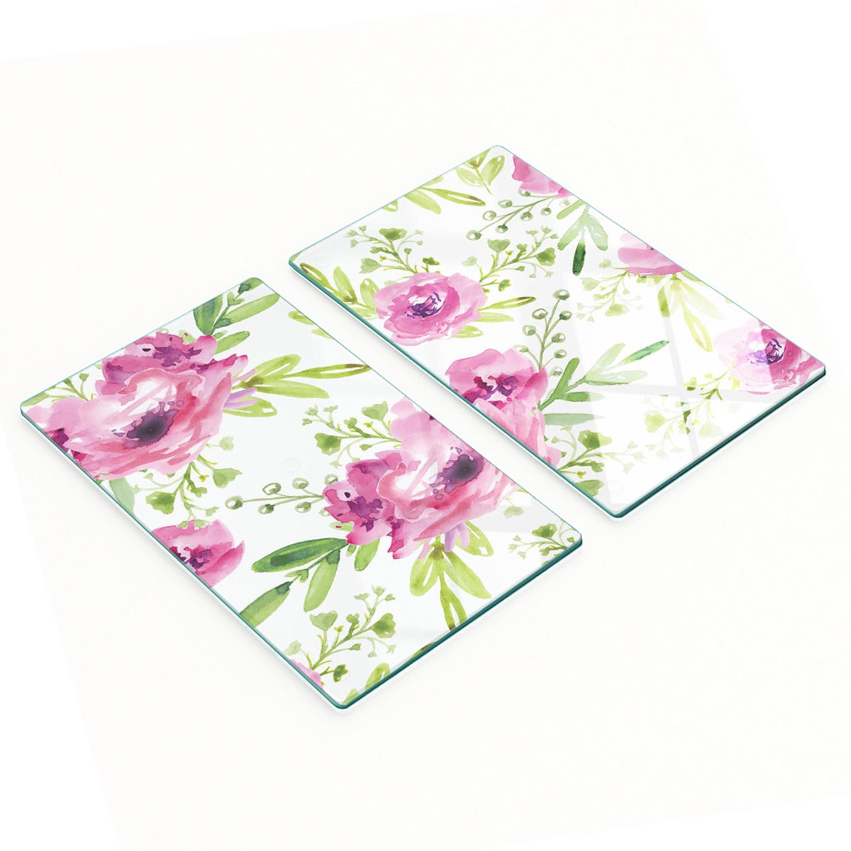 Glazen serveerplanken met roze bloemenmotief, 2x30x52 cm