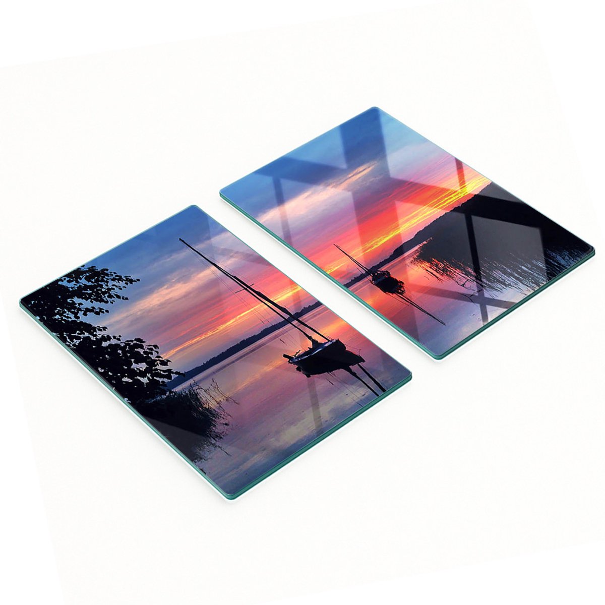 Keukenplanken van gehard glas met zeilboot-zonafbeelding, 2x40x52 cm