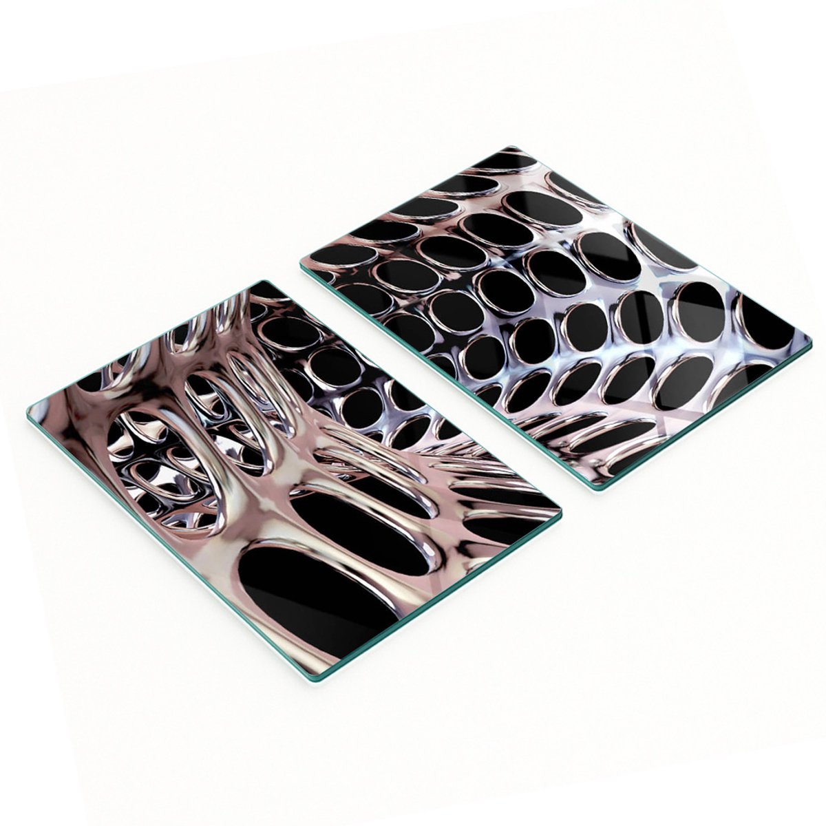 Glazen serveerplanken met afbeeldingen, metalen tunnel, 2x40x52 cm