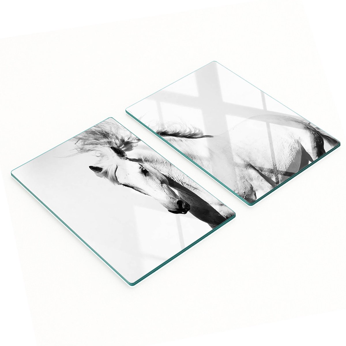 Multifunctionele decoratieve glazen snijplanken voor de keuken, wit paard, 2x40x52 cm