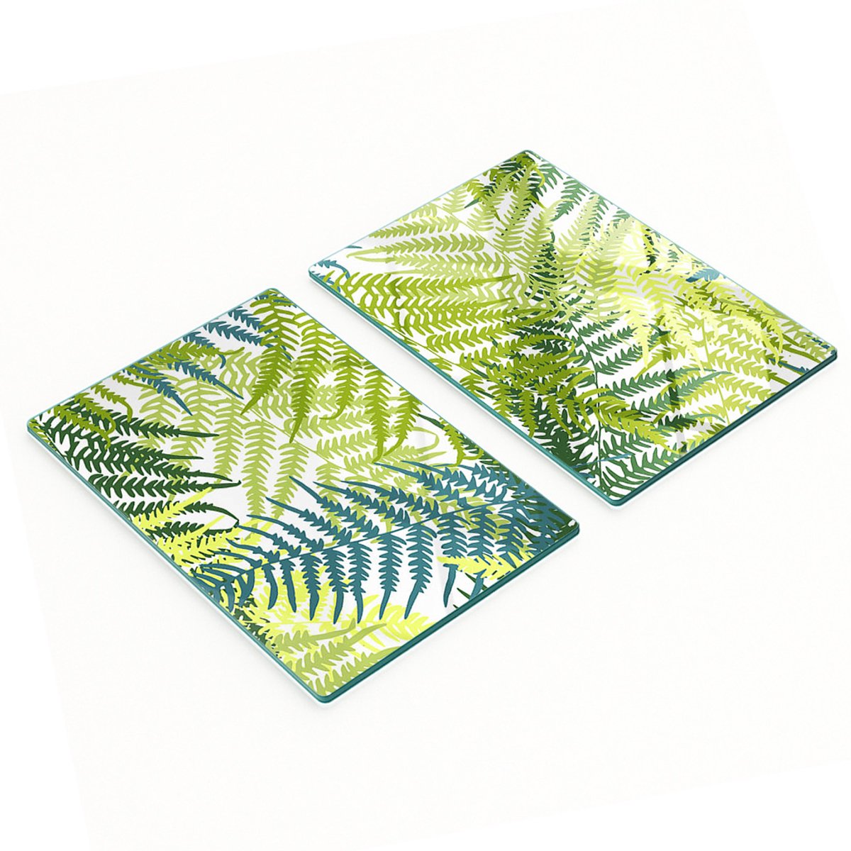 Decoratieve glazen snij- en serveerplanken met varenmotief, 2x40x52 cm
