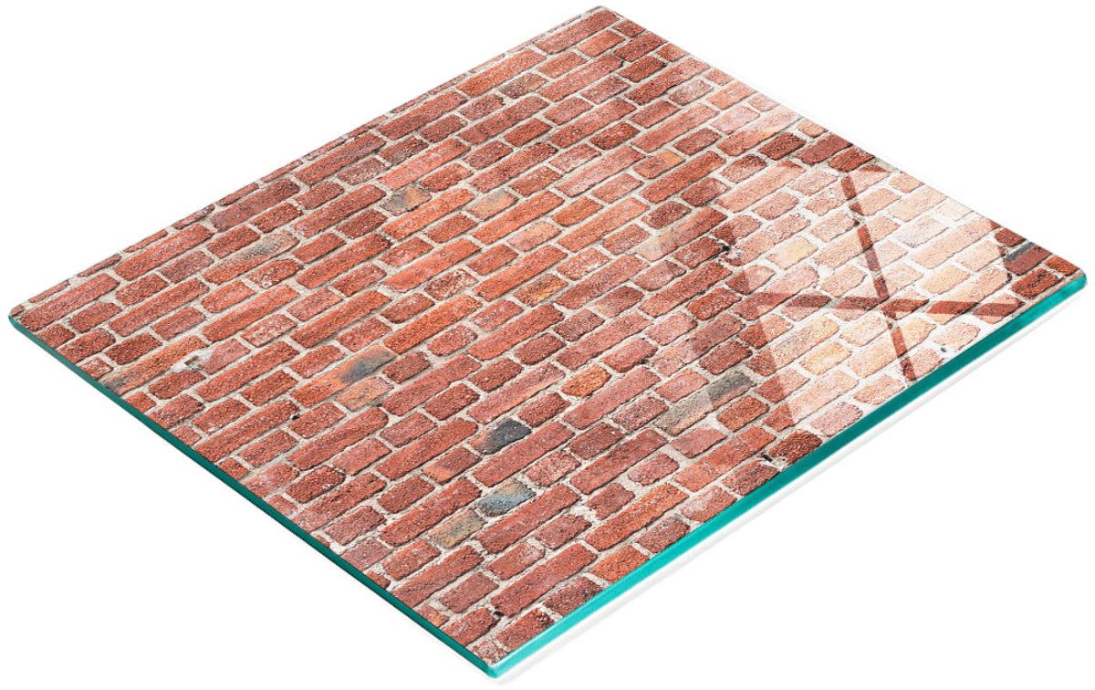 Decoratieve glazen snij- en serveerplank met bakstenen muurmotief, 60x52 cm