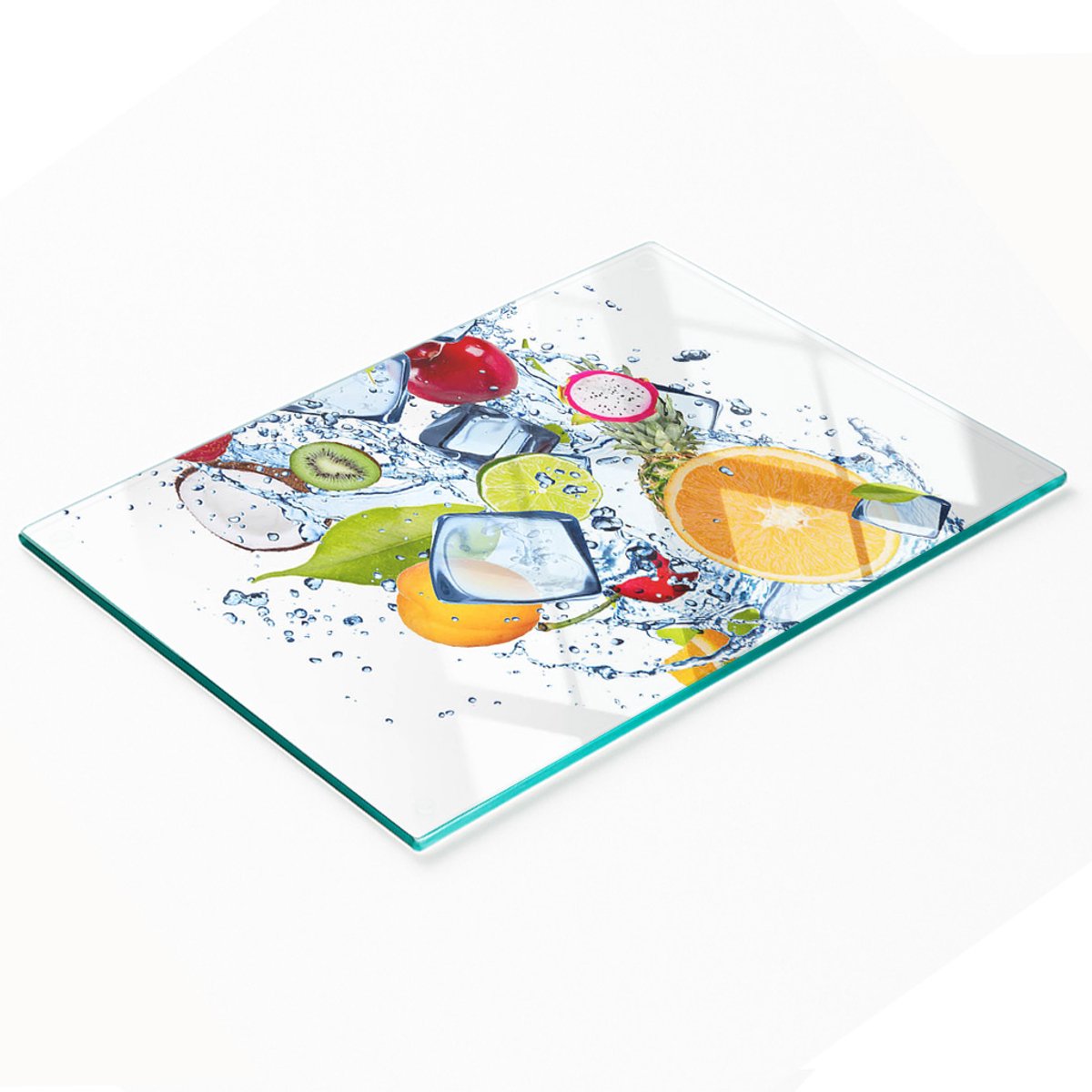 Decoratieve glazen snijplank met afbeeldingen van fruit en ijs, 80x52 cm