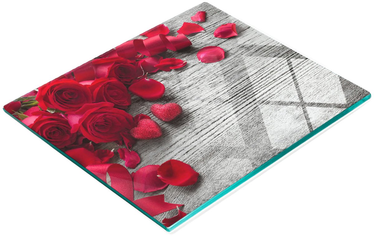 Duurzame en stijlvolle glazen snijplank met rood rozenpatroon 60x52 cm