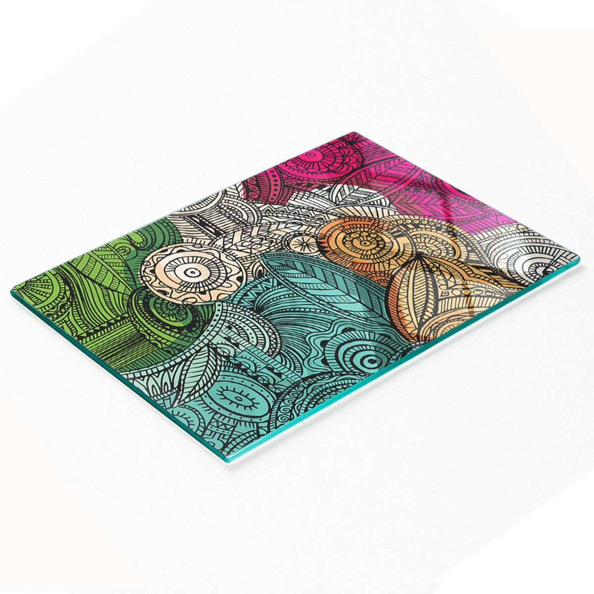 Glazen serveerplank met abstracte verenprint, 80x52 cm