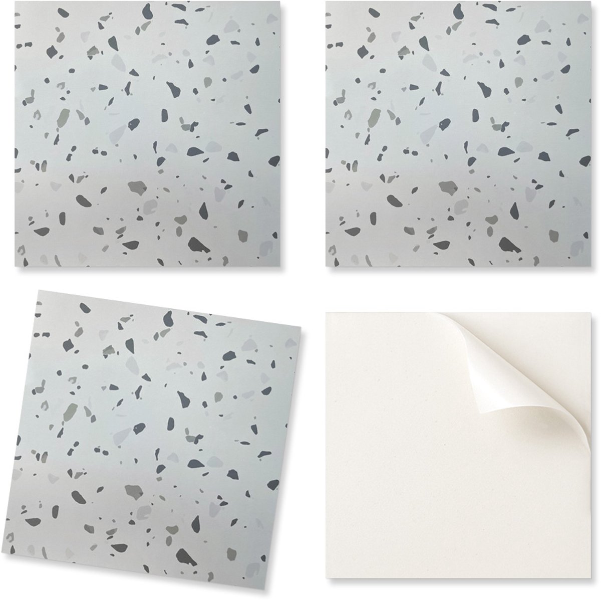 Set vinyltegels met een motief voor de keuken en woonkamer. Abstract patroon met stippen, 20x20x20 cm.