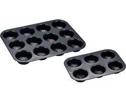 Swiss Haus® MFN12B Muffin Bakvorm Set – 2 Delige Cupcake Vormpjes Set – PFAS Vrij – Muffinvorm voor 6 & 12 Cupcakes - Sapphire™ Keramische Antiaanbaklaag – Oven- en Vaatwasbestendig - Zwart