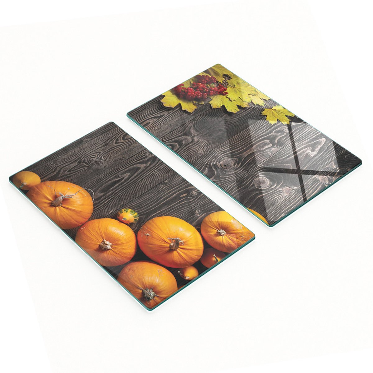 Geharde multifunctionele decoratieve glazen borden met pompoen- en houtmotief, 2x30x52 cm