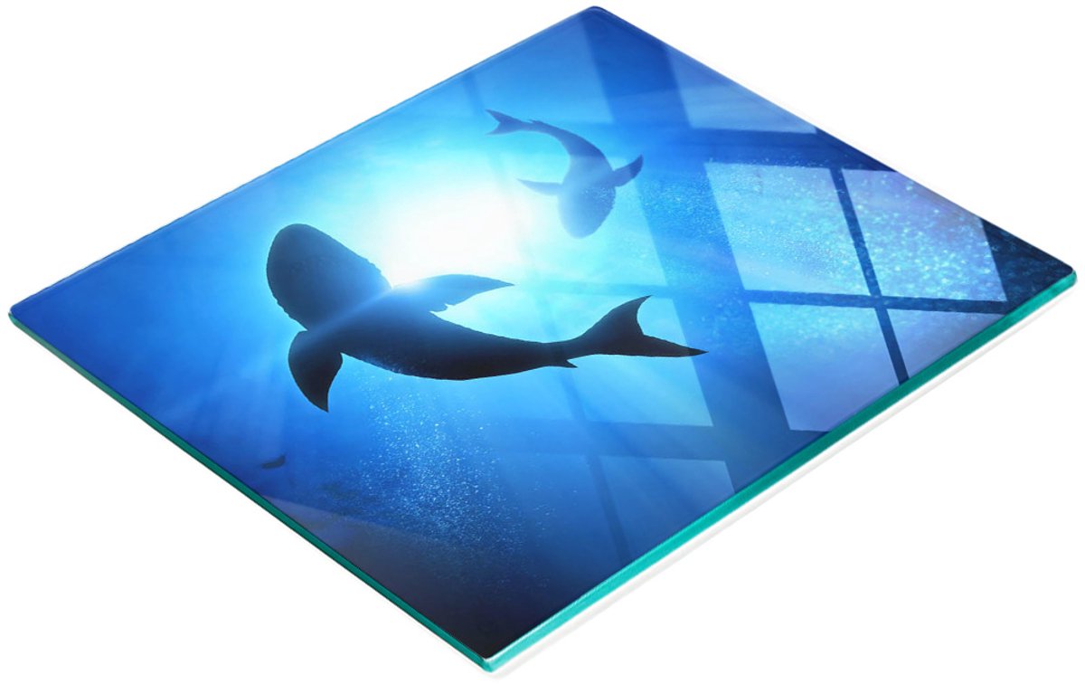 Keukenplank van gehard glas met decoratieve afbeelding van twee haaien, 60x52 cm
