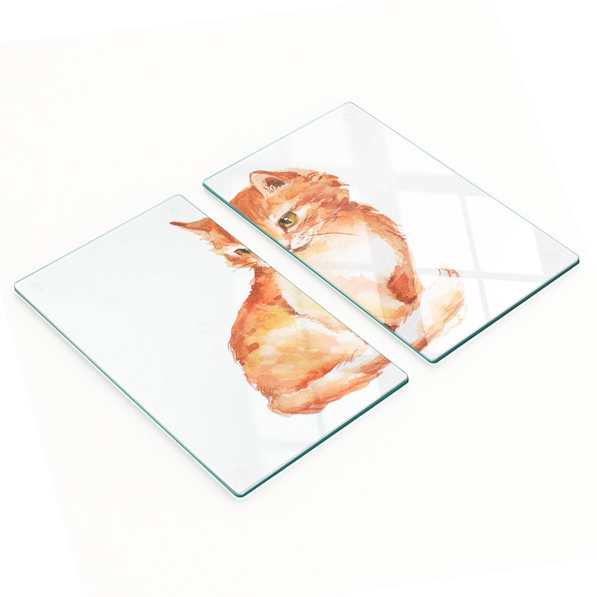 Geharde multifunctionele decoratieve glazen borden met rode kat, 2x30x52 cm