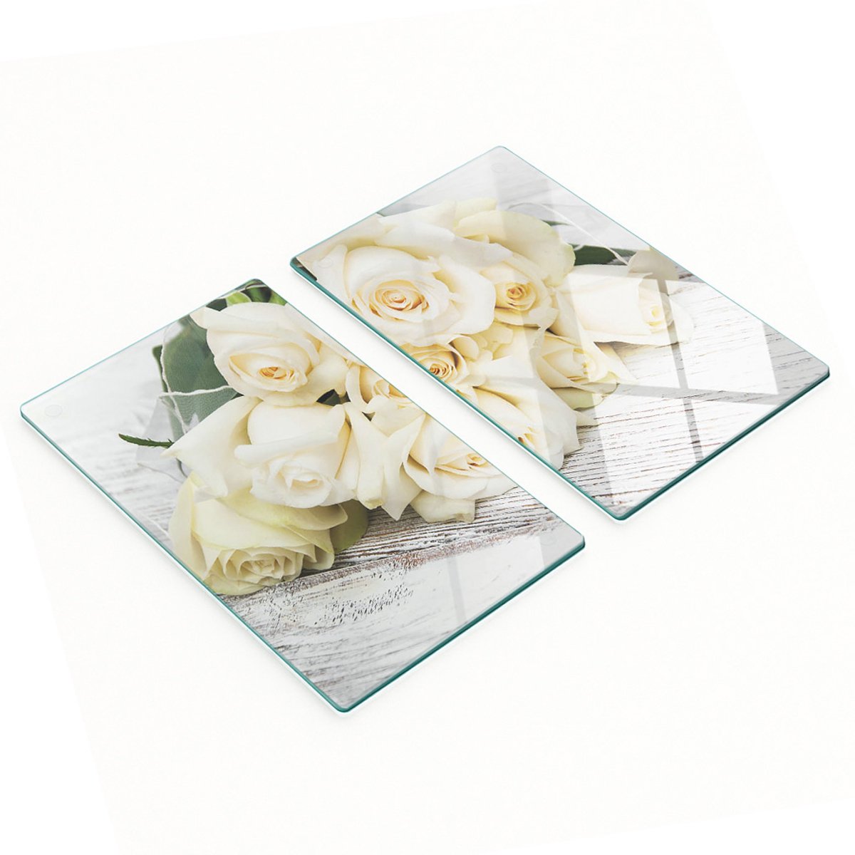 Multifunctionele decoratieve glazen keukenplanken met witte rozen, 2x30x52 cm