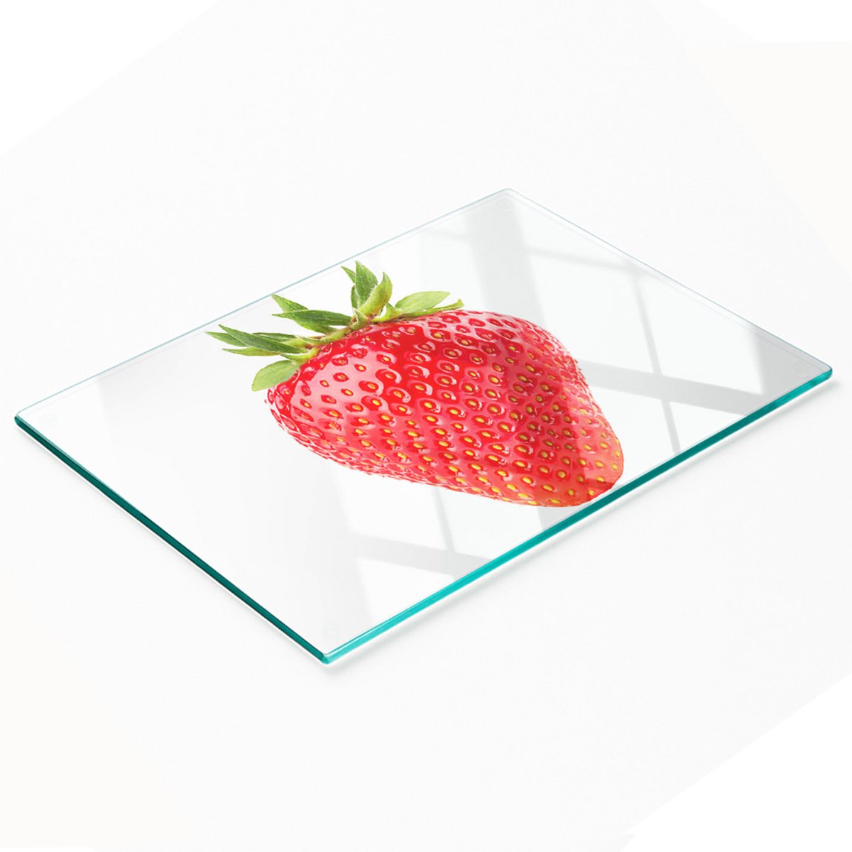 Decoratieve glazen snij- en serveerplank in aardbeienmotief, 80x52 cm