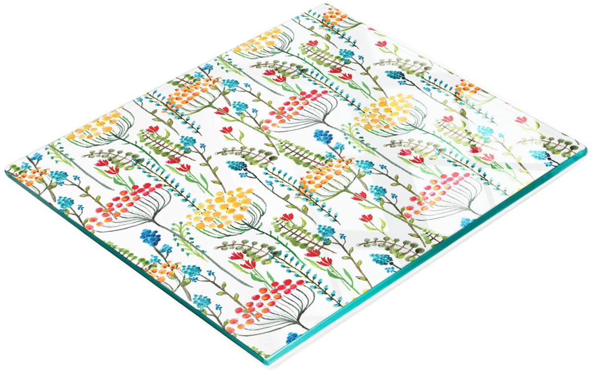 Decoratieve glazen snij- en serveerplank met bloemenmotief, 60x52 cm