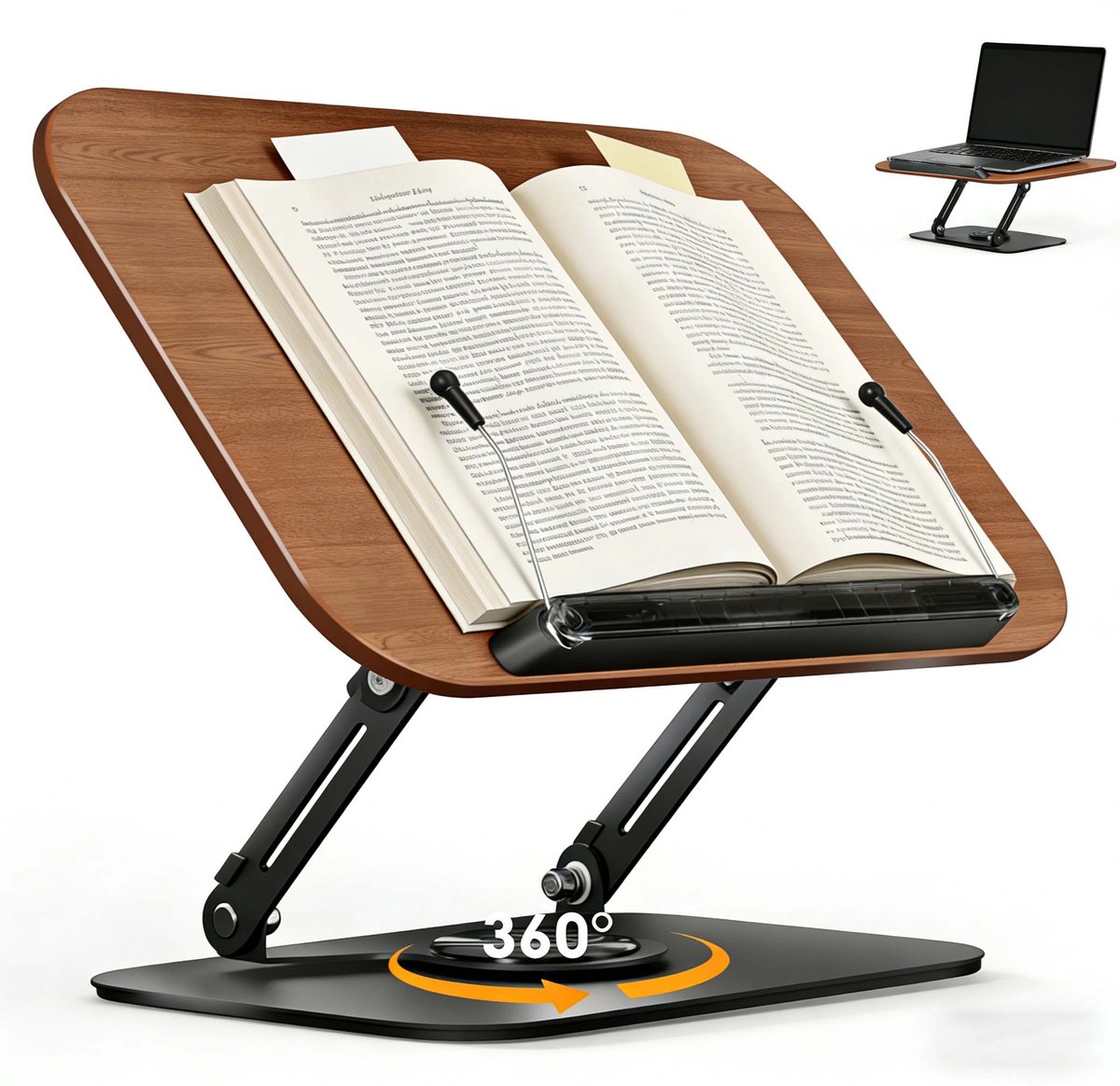 Fokelyi Boekenstandaard Hout-Verstelbaar - Kookboekhouder - Tablet Standaard - Boekenhouder-Kookboekstandaard – Tablet & Laptop Standaard – Boekenhouder met Bladzijdehouders