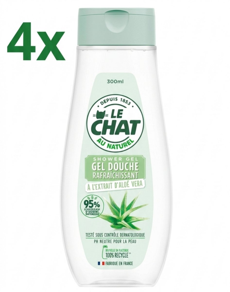 (4x) Le Chat Douchegel pH Neutraal – Met Aloë Vera Extract – Verfrissend & Zacht voor de Huid – 300 ml – Voor Dagelijks Gebruik