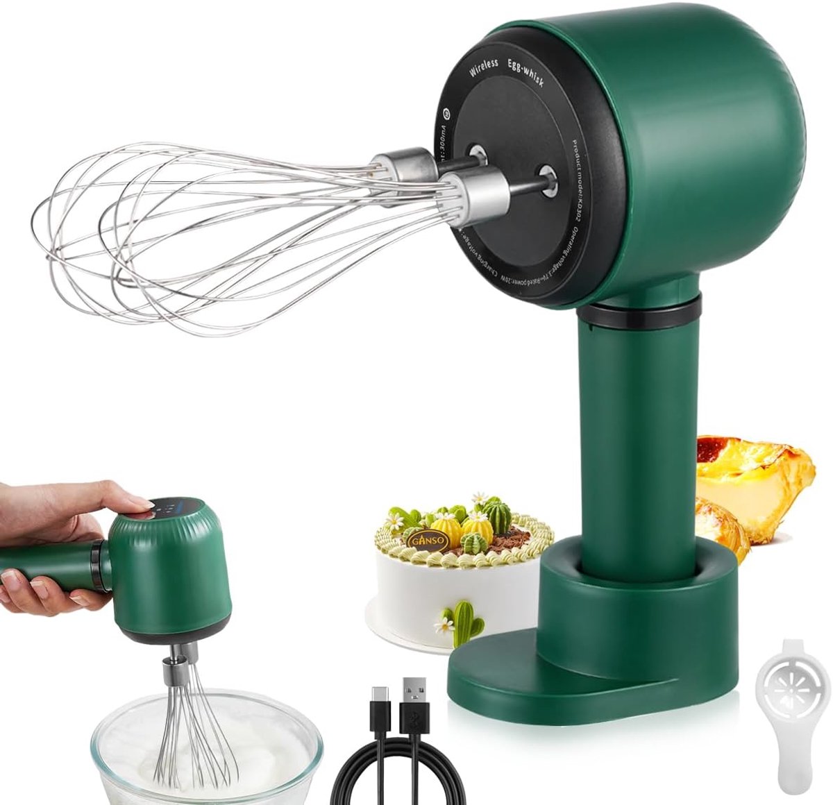 Oplaadbare Handmixer met 3 Snelheden voor Beslag, Eieren en Room