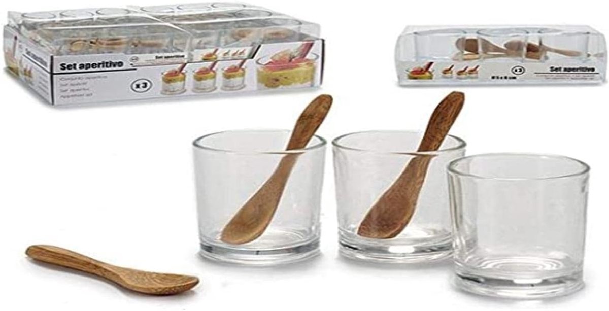 Set van 3 Luxe Glazen met Bamboe Lepels - Serveerset