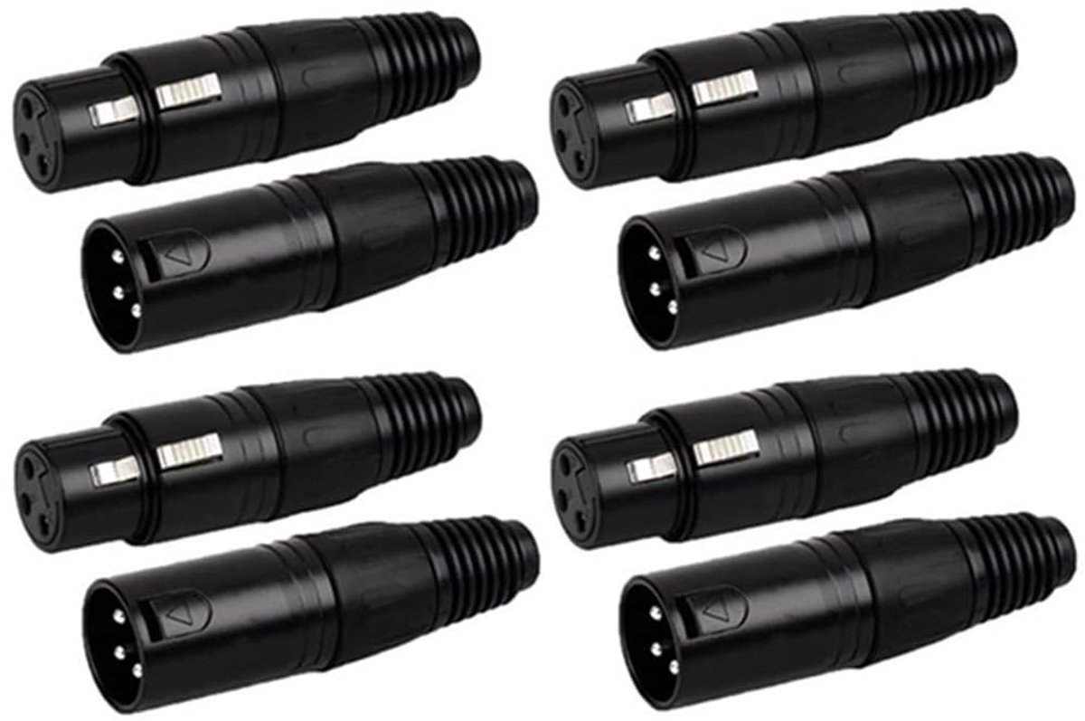8 Stuks 3-Pins XLR Connectoren Set Mannelijk en Vrouwelijk Zwart