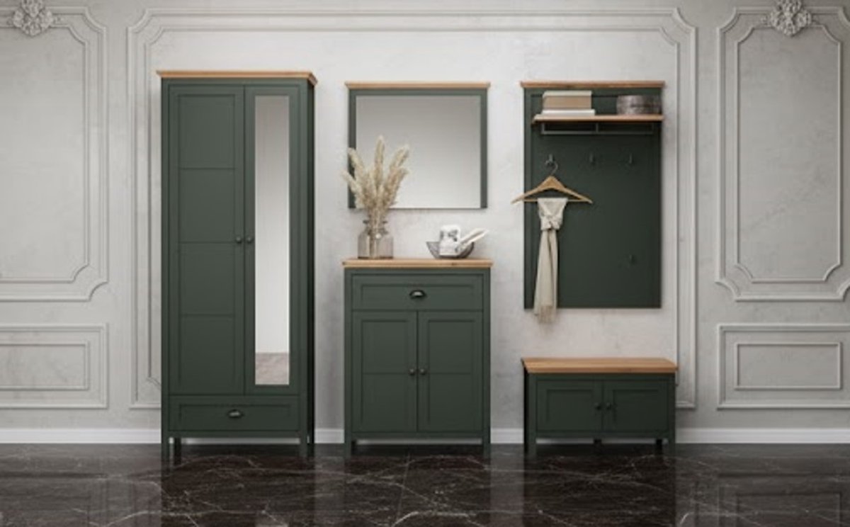 trendteam smart living - 5-delige kledingkastcombinatie - kledingkastmeubel - Stanton - Afmetingen (B x H x D) 261 x 198 x 39 cm - Kleur: Vurengroen met Evoke Eiken - 220991104 - Casa Serena