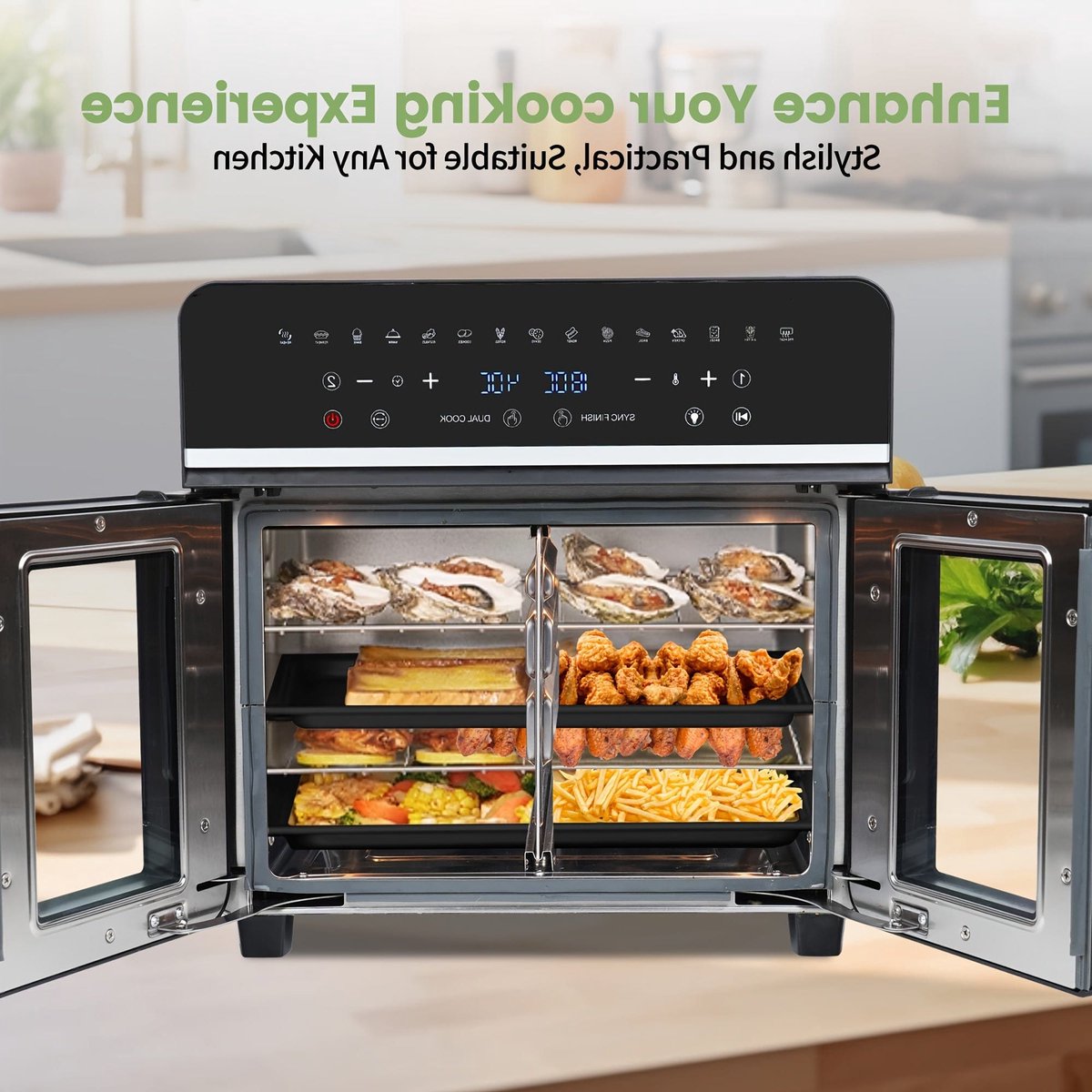 Airfryer – Heteluchtfriteuse – Mini Oven – Gezond Frituren – Digitale Air Fryer – XXL 23L Capaciteit – Dual Zone 2200W Met LED Touchscreen – 15 Programmatuur Met Receptenboek