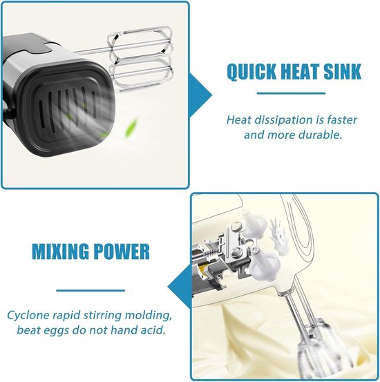 Elektrische Handmixer - Keukenmixer Roerapparaat - Snel Beslag Maken - Krachtige 800W Motor - Compact Formaat - Zwart van Merkloos — afbeelding 3