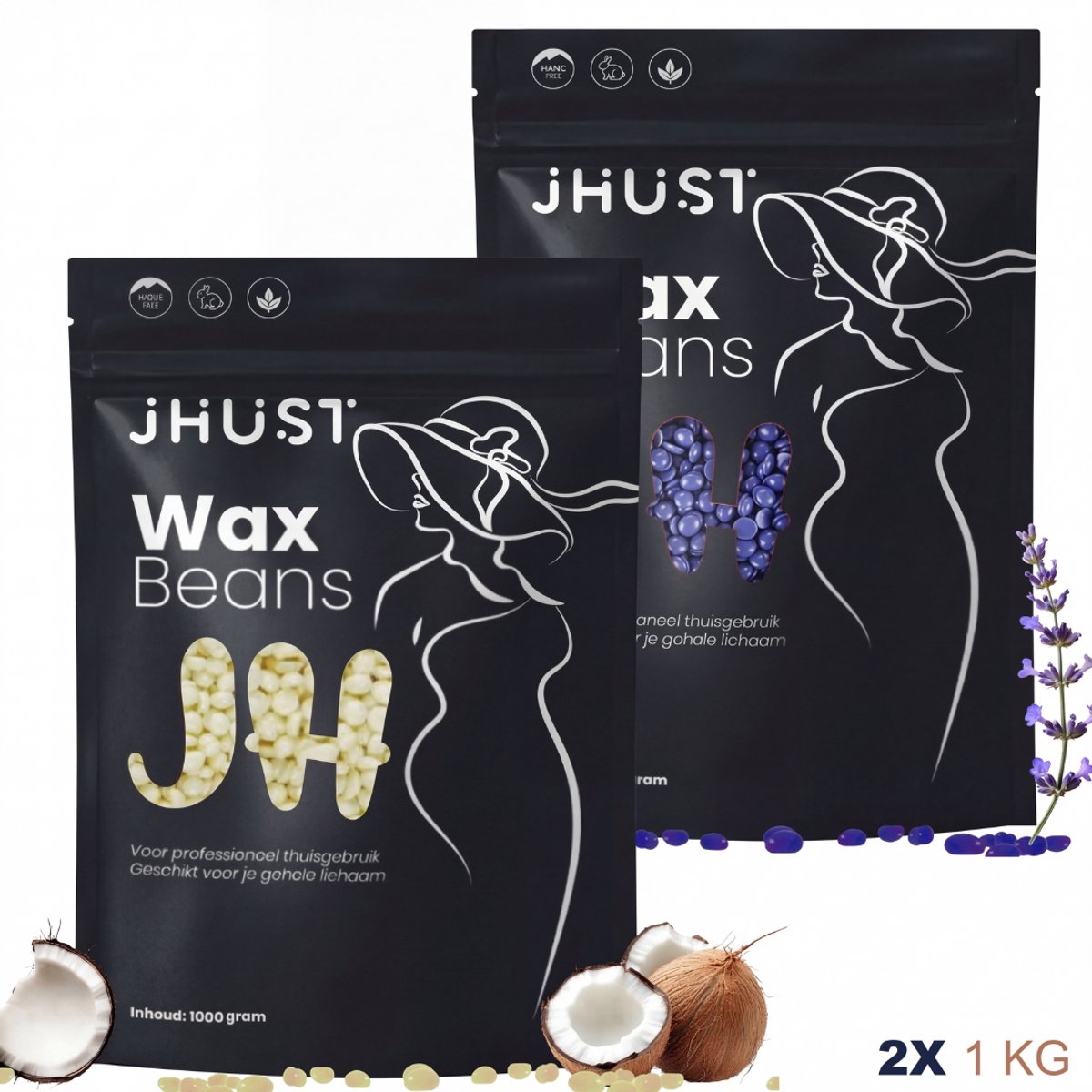 JHust® Wax Parels 2KG Lavendel + Coconut - Wax Beans - Wax Bonen - Wax Korrels - Waxparels - Harskorrels - Hars korrels - Wax ontharen - Wax Pearls - Hars bonen - Hard Wax Beans - Wax - Wax Parels - Hars parels - Kerstcadeau voor vrouwen