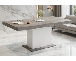Uittrekbare Eettafel Eden XL 160-200 cm – Beton & Wit – 6-10 personen – Robuuste Massief Houten Tafel – Casa Serena